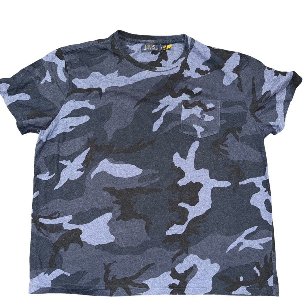 Polo Ralph Lauren Mens XL Blue Camouflage Pocket T-Shirt Short Sleeve Crew Neck